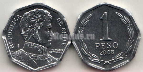 монета Чили 1 песо 2008 год