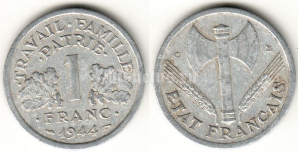 монета Франция 1 франк 1944 год