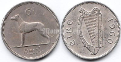 монета Ирландия 6 пенсов 1960 год