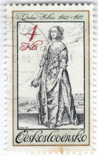 марка Чехословакия 4 кроны "Lady, by Vaclav Hollar (1607-1677)" 1983 год Гашение