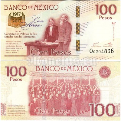 банкнота Мексика 100 песо 2016 (2017) год - 100 лет Конституции 