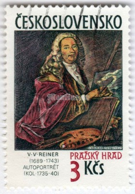 марка Чехословакия 3 кроны "Self-portrait, by V. V. Reiner (1689-1743)" 1989 год Гашение