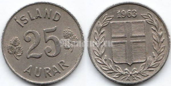 монета Исландия 25 эйре 1963 год
