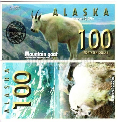 бона Аляска 100 северных доллара 2016 год Горный козёл
