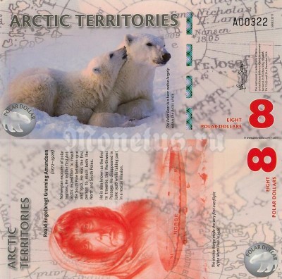 бона Арктика 8 долларов 2011 год, пластик