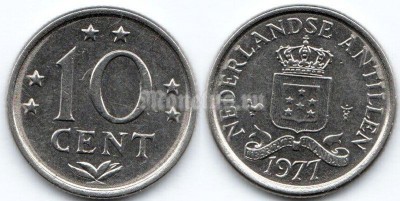 монета Нидерландские Антильские острова 10 центов 1977 год