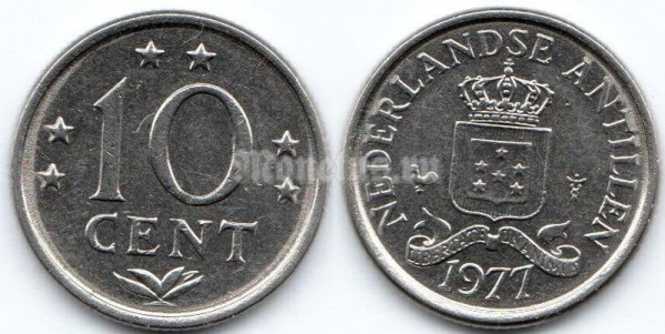 монета Нидерландские Антильские острова 10 центов 1977 год
