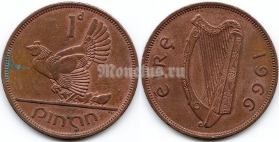 монета Ирландия 1 пенни 1966 год