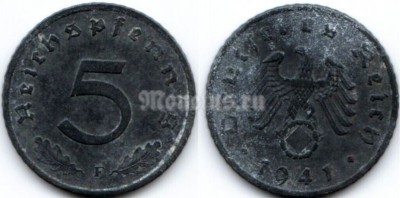 монета Германия 5 рейхспфеннигов 1941 год F