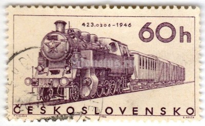 марка Чехословакия 60 геллер "Steam engine 423.02 (1946)*" 1966 год Гашение