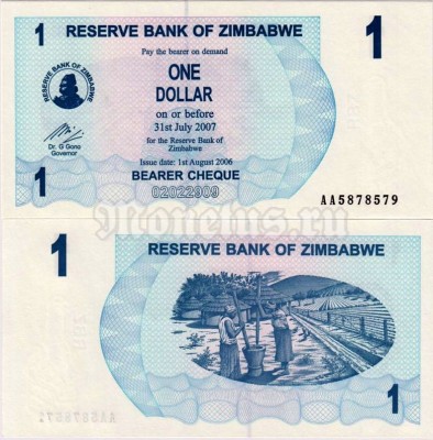бона Зимбабве 1 доллар 2006 год