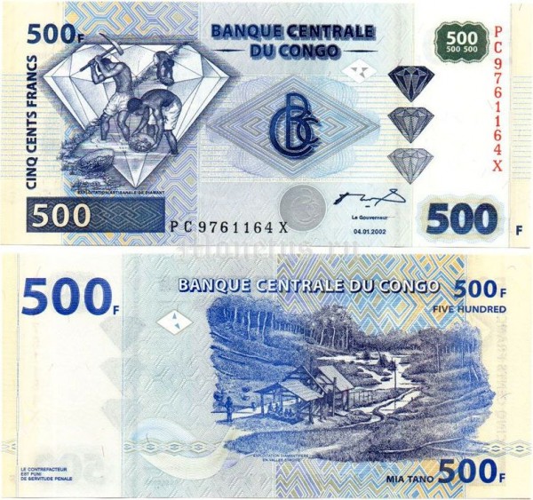 бона Конго 500 франков 2002 год