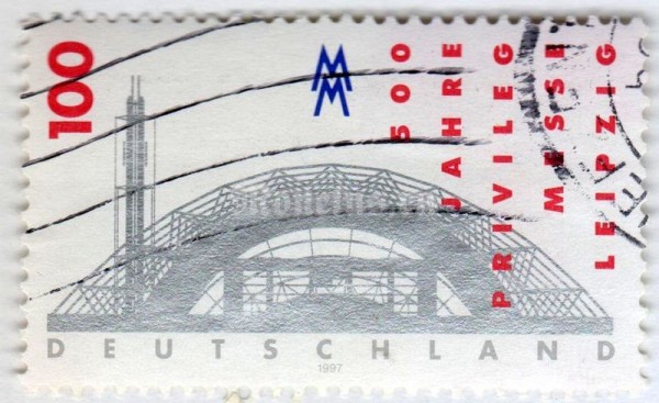 марка ФРГ 100 пфенниг "New exhibition hall, fair emblem" 1997 год Гашение