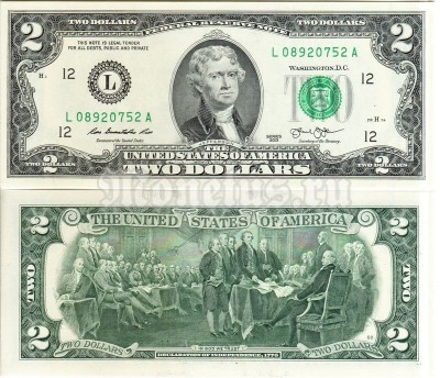 банкнота США 2 доллара 2013 год L