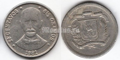 монета Доминикана 25 сентаво 1981 год
