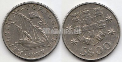 монета Португалия 5 эскудо 1977 год