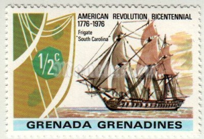 марка Гренада Гренадины 1/2 цента Фрегат "Южная Каролина" 1976 год