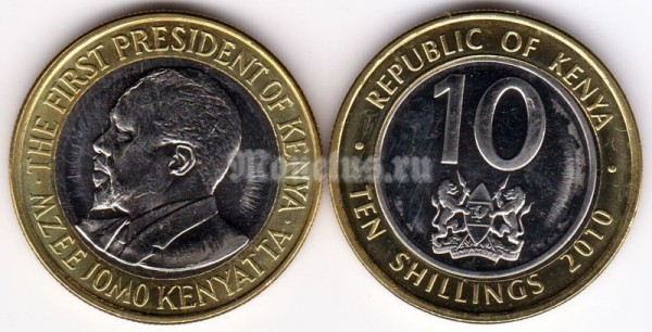 монета Кения 10 шиллингов 2010 год