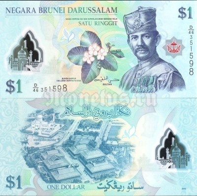 бона Бруней 1 доллар 2016 год, пластик