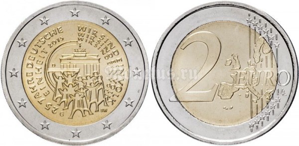 монета ФРГ 2 евро 2015 год - 25-летие объединения Германии