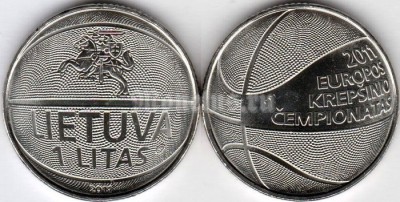 монета Литва 1 лит 2011 год - Чемпионат Европы по баскетболу