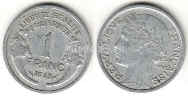 монета Франция 1 франк 1945 год