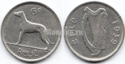монета Ирландия 6 пенсов 1939 год