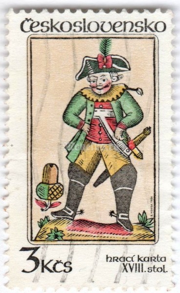 марка Чехословакия 3 кроны "Card from 18th Century" 1984 год Гашение