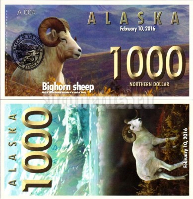 бона Аляска 1000 северных доллара 2016 год Снежный Баран