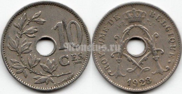 монета Бельгия 10 сантимов 1928 год BELGIQUE