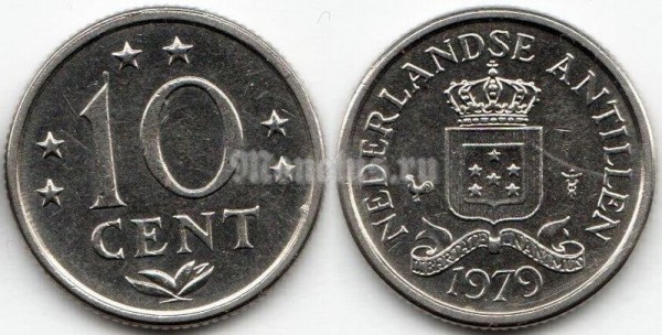 монета Нидерландские Антильские острова 10 центов 1979 год