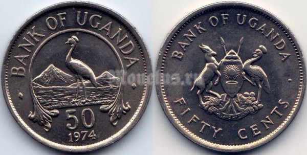 монета Уганда 50 центов 1974 год