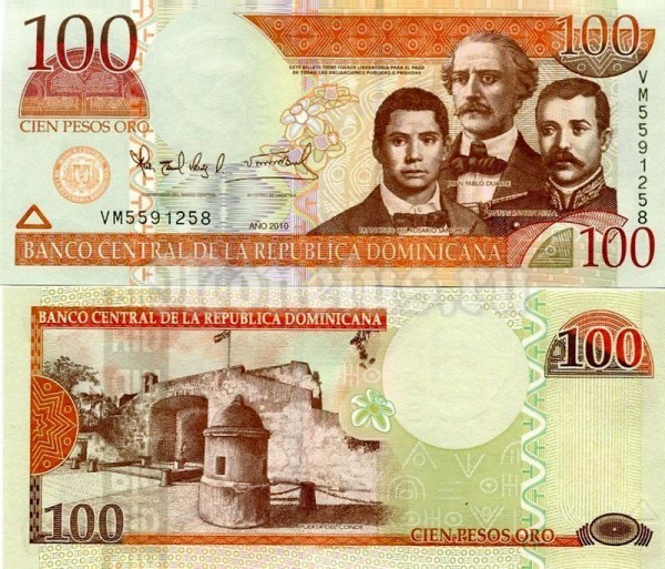Банкнота Доминикана 100 песо 2010 год