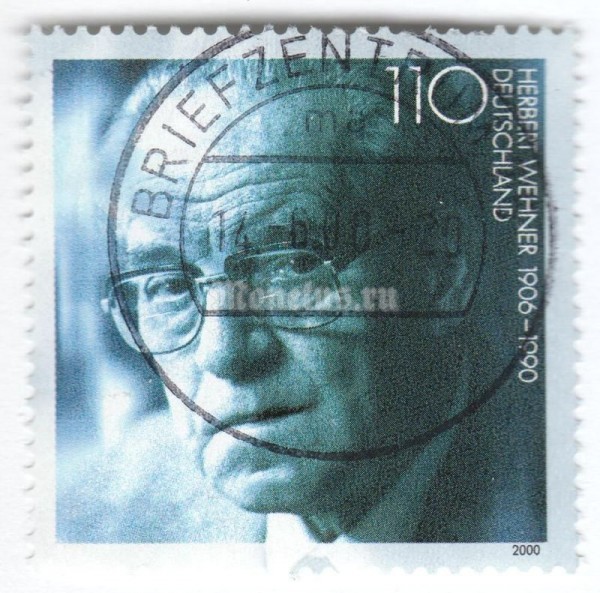 марка ФРГ 110 пфенниг "Herbert Wehner (1906-1990), politician" 2000 год Гашение