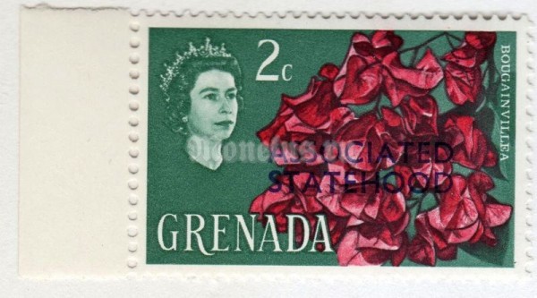 марка Гренада 2 цента "Bougainvillea (overprinted)***" 1967 год