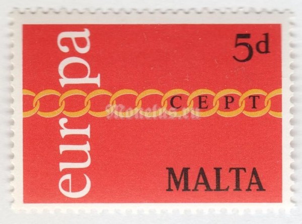 марка Мальта 5 пенни "Europa "Chain"" 1971 год