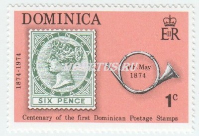 марка Доминика 1 цент "Доминиканская марка, эмблема" 1974 год