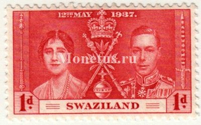 марка Свазиленд 1 пенни 1937 год Коронация Короля Георг VI