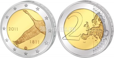 монета Финляндия 2 евро 2011 год 200 лет Банку Финляндии