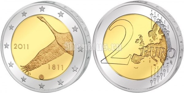 монета Финляндия 2 евро 2011 год 200 лет Банку Финляндии