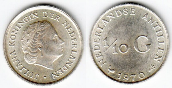 Нидерландские Антиллы 1/10 гульдена 1970 год королева Юлиана