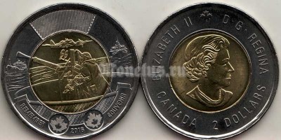 монета Канада 2 доллара 2016 год - 75 лет Битве за Атлантику