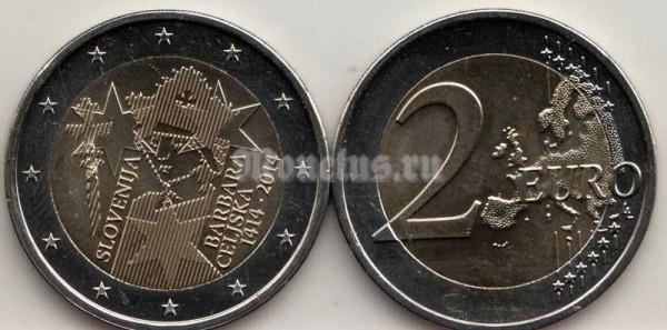 монета Словения 2 евро 2014 год - 600 лет со дня воцарения Барбары Цилли