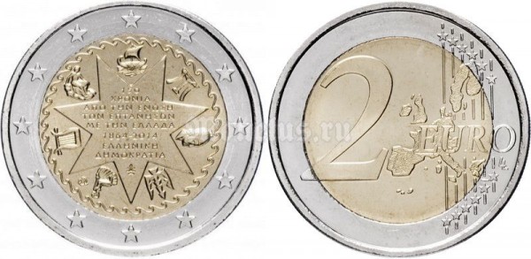 монета Греция 2 евро 2014 год - 150-летие Союза Ионических островов с Грецией