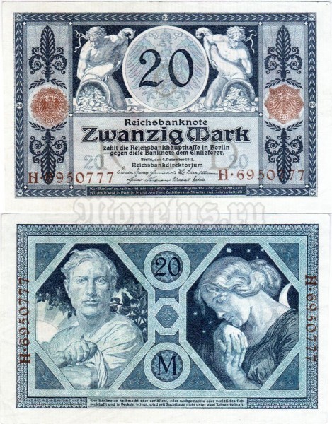банкнота Германия 20 марок 1915 год
