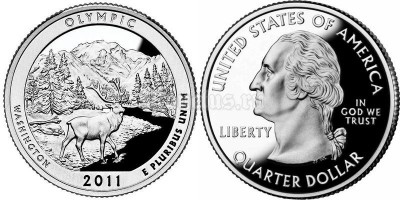 монета США 25 центов 2011 год Вашингтон национальный парк Олимпик, 8-й
