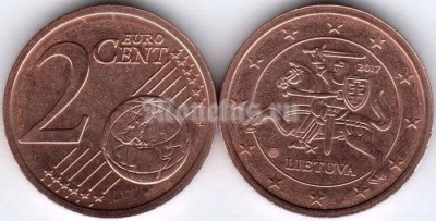 монета Литва 2 евро цента 2017 год