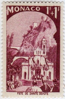 марка Монако 1+1 франк "Church Saint Dévote" 1944 год