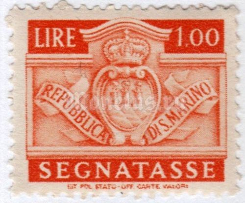марка Сан-Марино 1 лира "Taxe - new desing 1945" 1945 год