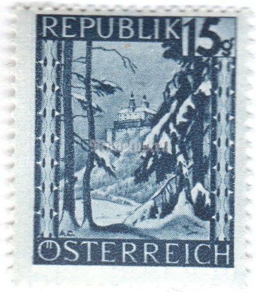 марка Австрия 15 грош "Burg Forchtenstein (Burgenland)" 1946 год 